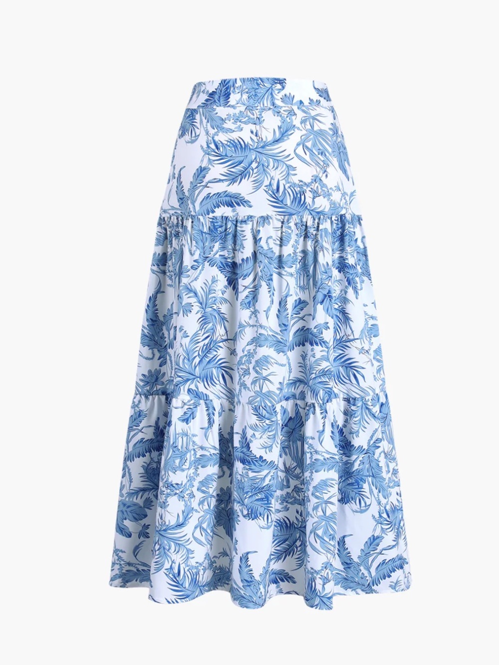 Tropical Blue & White Tropical Hawaiian Print Tiered Maxi Skirt size small